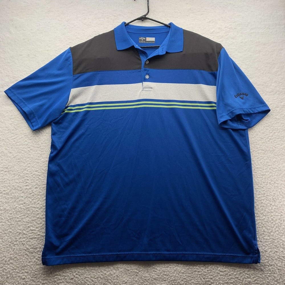 Callaway Opti-Dri Golf Polo‎ Shirt Mens XL X-Large Color Block Striped Blue